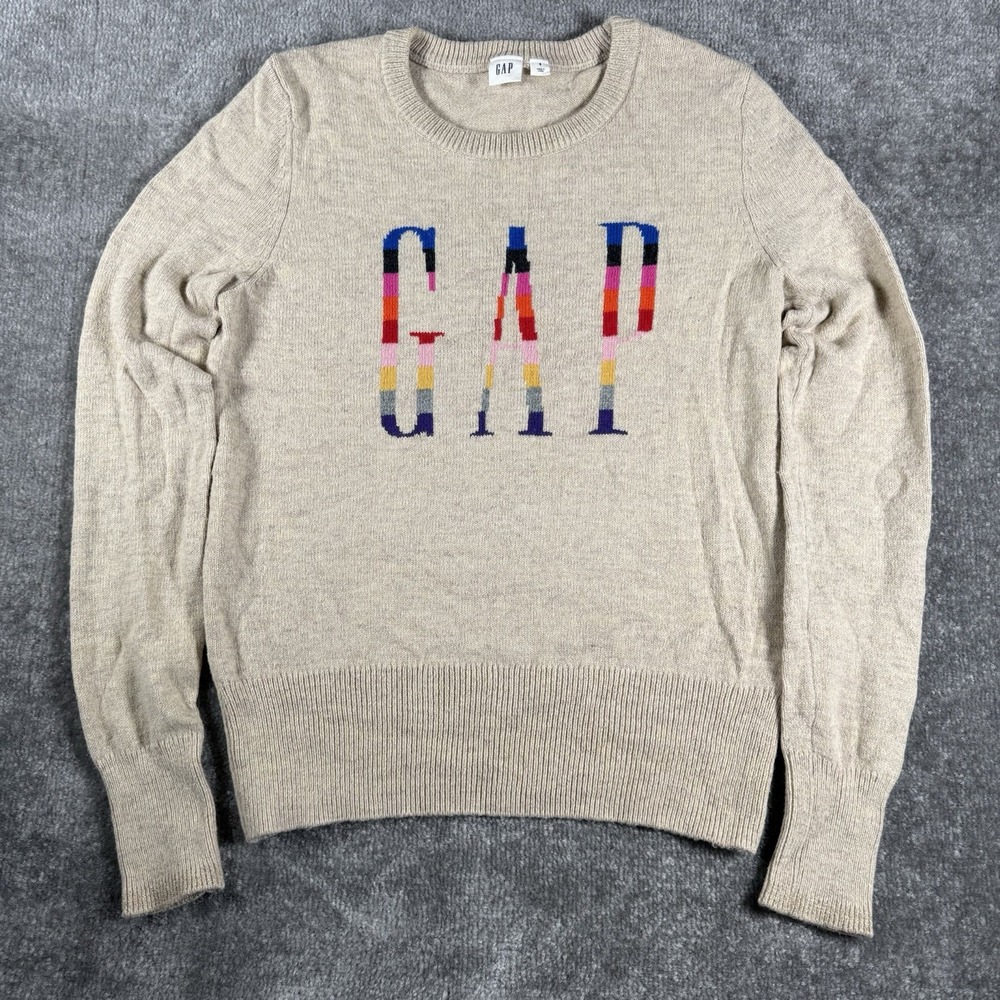 Gap Sweater Women's Small Beige Logo Crew Neck Long Sleeve Soft‎ Girl
